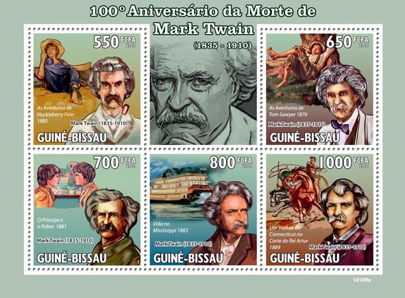 100th Anniversary of death of Mark Twain  ( 1835  1910 ) - Issue of Guinée-Bissau postage stamps