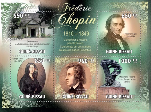 Frederick Chopin, (1810-1849) - Issue of Guinée-Bissau postage stamps