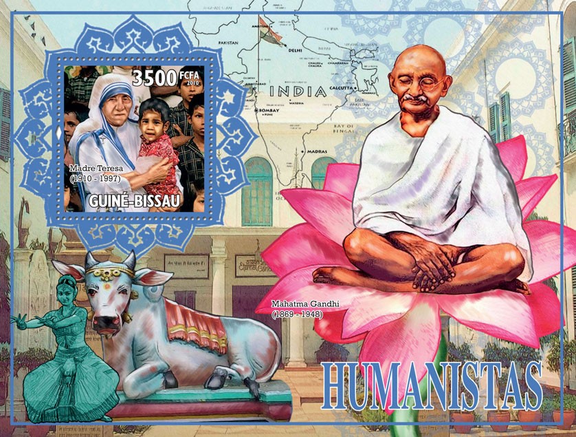 Humanists (Mahatama Gandhi, Mother Teresa) - Issue of Guinée-Bissau postage stamps