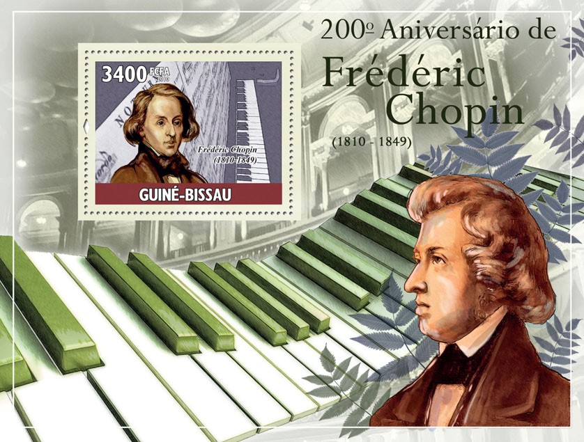 200th anniversary of Frederic Chopin (1810-1849) - Issue of Guinée-Bissau postage stamps