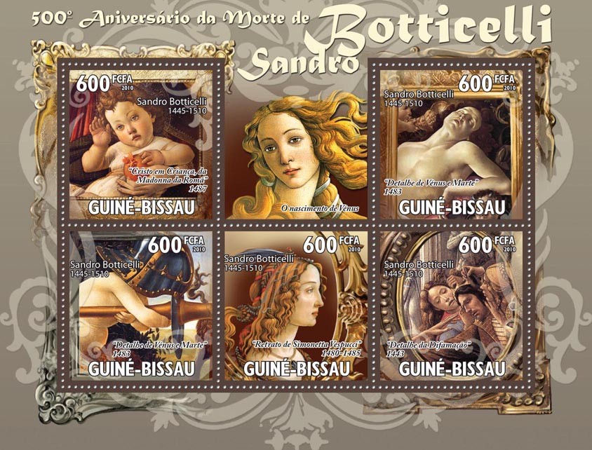 Art - 500th Death Boticelli (1445-1510), (Paintings). - Issue of Guinée-Bissau postage stamps