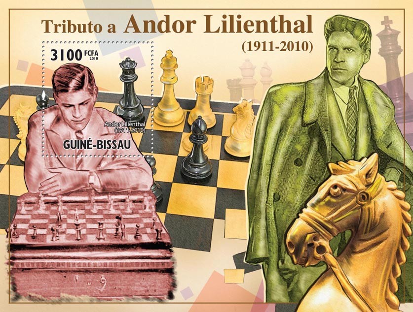 Chess - Tribute Andor Lilienthal, (1911-2010). - Issue of Guinée-Bissau postage stamps