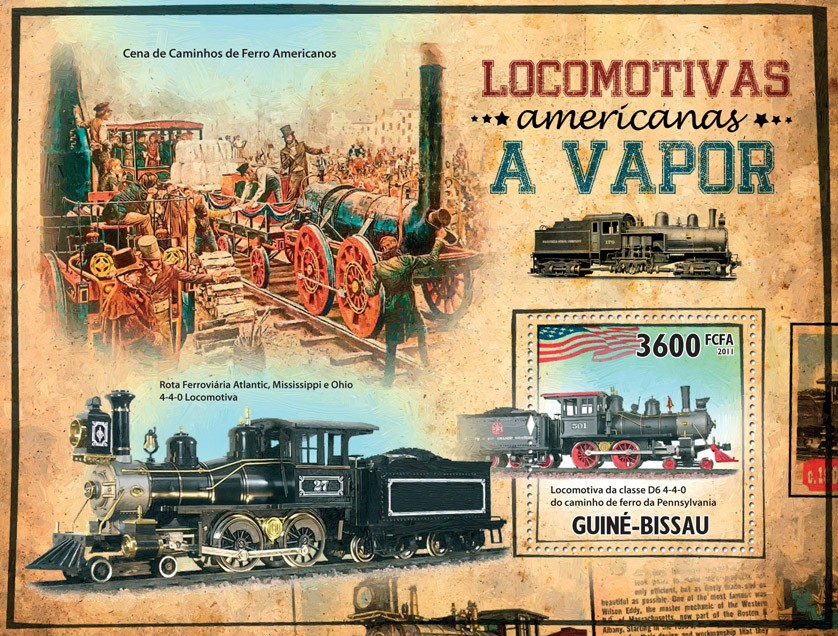 Steam Locomotives of America. - Issue of Guinée-Bissau postage stamps