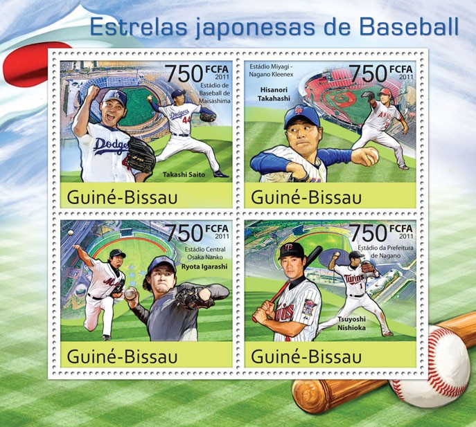 Japanese Baseball Stars, (Takeshi Saito, Tsuyoshi Hishioka). - Issue of Guinée-Bissau postage stamps