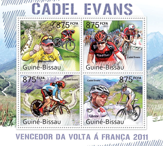 Winner of Tour de France 2011 - Cadel Evans. - Issue of Guinée-Bissau postage stamps