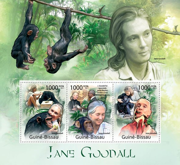 Jane Goodall, Monkeys. - Issue of Guinée-Bissau postage stamps
