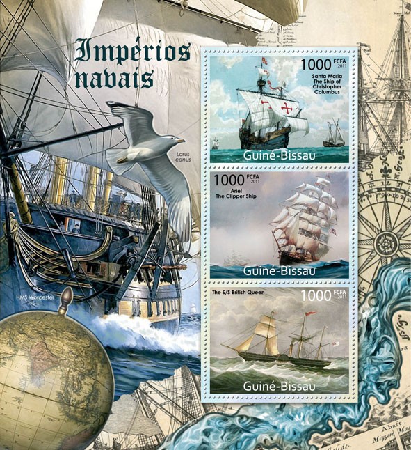 Sea Empires, Ships (Santa Maria, Ariel, British Queen). - Issue of Guinée-Bissau postage stamps