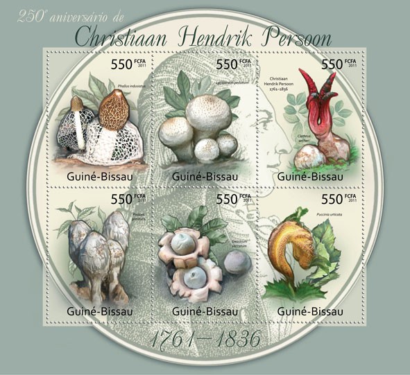 250th Years of Christian Hrndrik Persoon, (Mushrooms). - Issue of Guinée-Bissau postage stamps