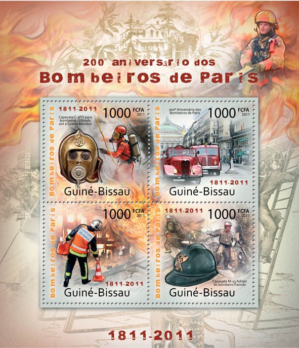200th Years of Firemen of Paris - Issue of Guinée-Bissau postage stamps