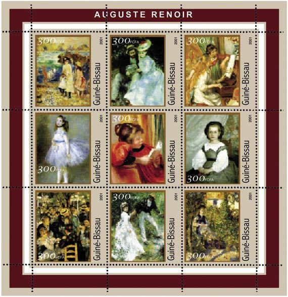 Auguste Renoir(centre:fillette enrouge lisant) 9 x300FCFA - Issue of Guinée-Bissau postage stamps