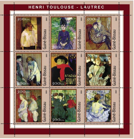 Henri Toulouse-Lautrec      9 x 300 FCFA - Issue of Guinée-Bissau postage stamps