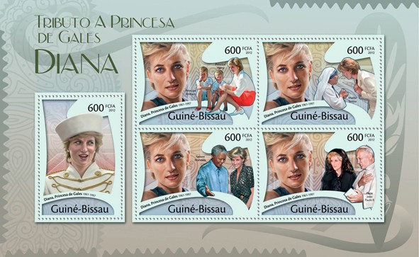Tribute to Princess Diana, (1961-1977),  (Mother Teresa, Nelson Mandela, Pope). - Issue of Guinée-Bissau postage stamps