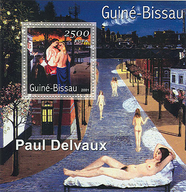 Paul Delvaux (femme allongee)      2500 FCFA S/S - Issue of Guinée-Bissau postage stamps