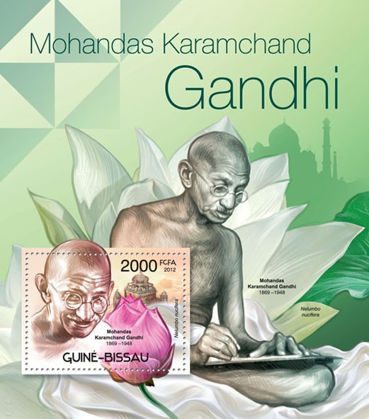 M.K.Gandhi (1869-1948) & Flowers, (Nelumbo nucifera). - Issue of Guinée-Bissau postage stamps