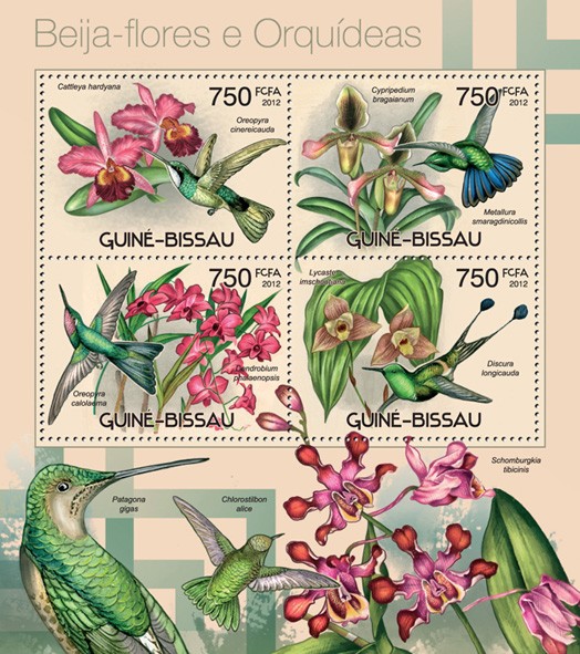 Colibri and orchids - Issue of Guinée-Bissau postage stamps