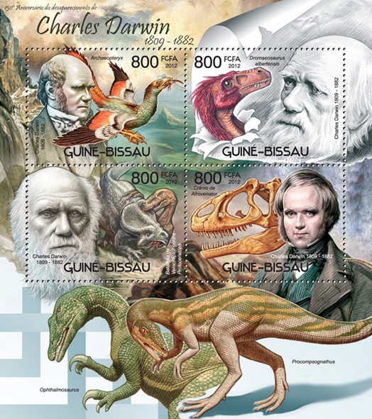 Charles Darwin and dinosaurs - Issue of Guinée-Bissau postage stamps
