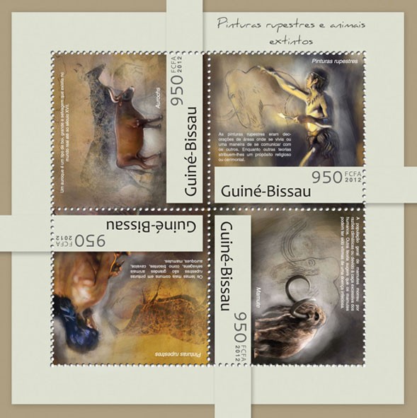 Cave paintings & extinct animals (Aurochs). - Issue of Guinée-Bissau postage stamps