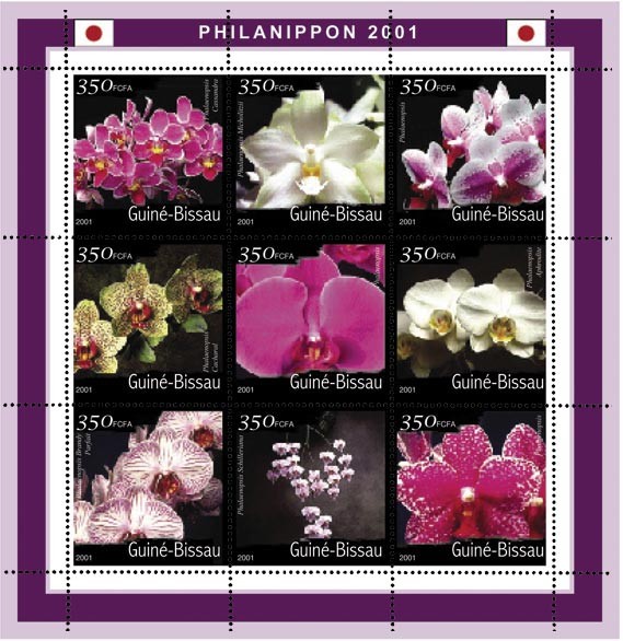 Orchidees (Philanipon 2001) - Orchids   9 x 350 FCFA - Issue of Guinée-Bissau postage stamps