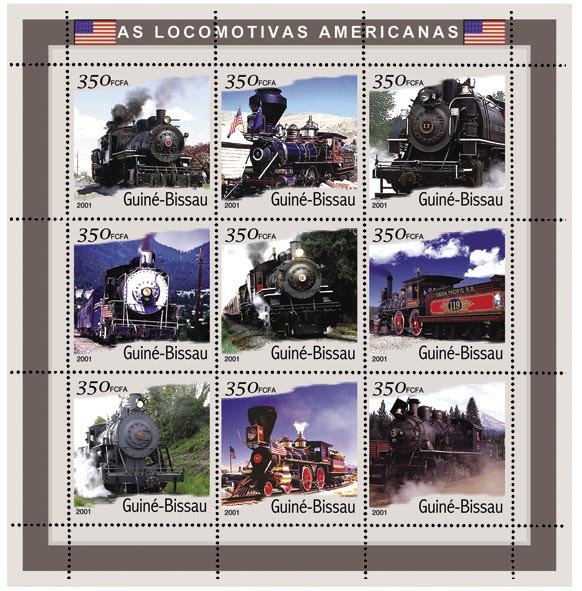 Trains AMERICAIN 9 x 350 FCFA - Issue of Guinée-Bissau postage stamps