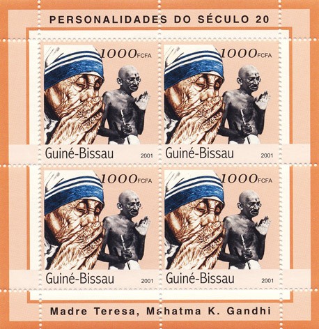 Mere Teresa-Mahatma Gandh  4 x 1000 FCFA - Issue of Guinée-Bissau postage stamps