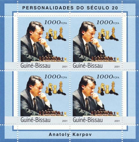 Anatoly Karpov (chess)      4 x 1000 FCFA - Issue of Guinée-Bissau postage stamps