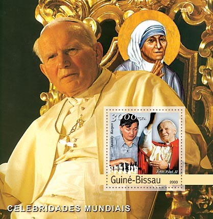 John Paul II - A.Karpov (chess)  3000 FCFA   S/S - Issue of Guinée-Bissau postage stamps
