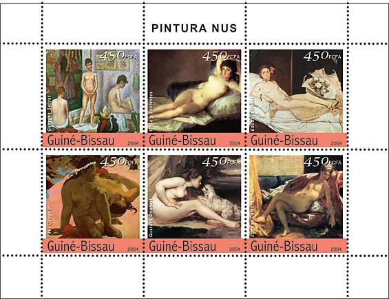 Nude Paintings 6 x 450 F - Issue of Guinée-Bissau postage stamps