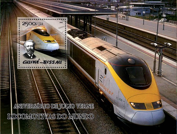 Trains (Eurostar, etc) & Anniversary Jules Verne S/s 2500 - Issue of Guinée-Bissau postage stamps