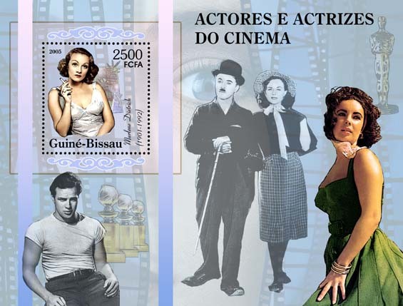 Cinema: actors & actresses: M. Dietrich, C. Chaplin, M. Brando S/s 2500 - Issue of Guinée-Bissau postage stamps