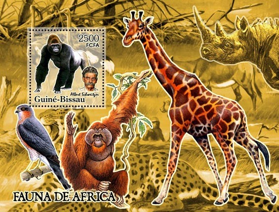 Fauna of Africa & A. Schweitzer  S/s 2500 - Issue of Guinée-Bissau postage stamps