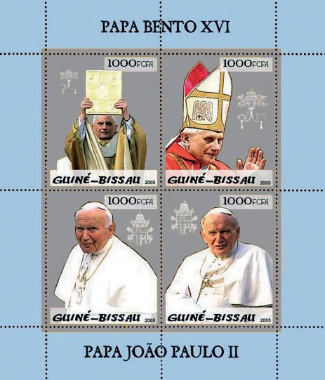 Pope Benedict & Pope John Paul 4v x 1000 - Issue of Guinée-Bissau postage stamps