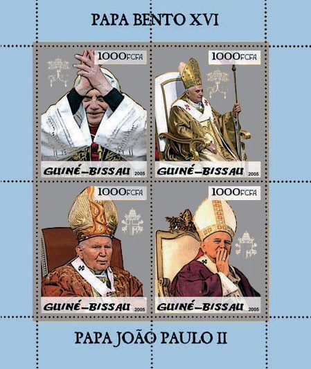 Pope Benedict & Pope John Paul 4v x 1000 - Issue of Guinée-Bissau postage stamps
