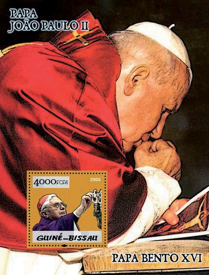Pope Benedict & Pope John Paul S/s 4000 - Issue of Guinée-Bissau postage stamps