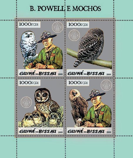 B. Powell (scouts) & owls 4v x 1000 - Issue of Guinée-Bissau postage stamps