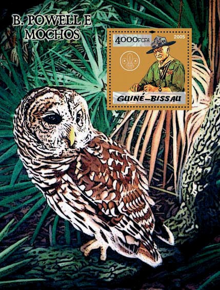 B. Powell (scouts) & owls S/s 4000 - Issue of Guinée-Bissau postage stamps