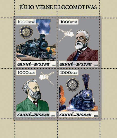 Steam trains & Jules Verne 4v x 1000 - Issue of Guinée-Bissau postage stamps