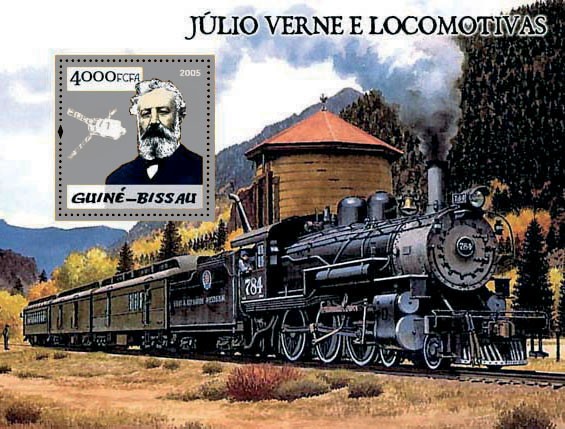 Steam trains & Jules Verne S/s 4000 - Issue of Guinée-Bissau postage stamps