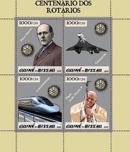 Rotary (incl. Concorde, train, Pope) 4v x 1000 - Issue of Guinée-Bissau postage stamps
