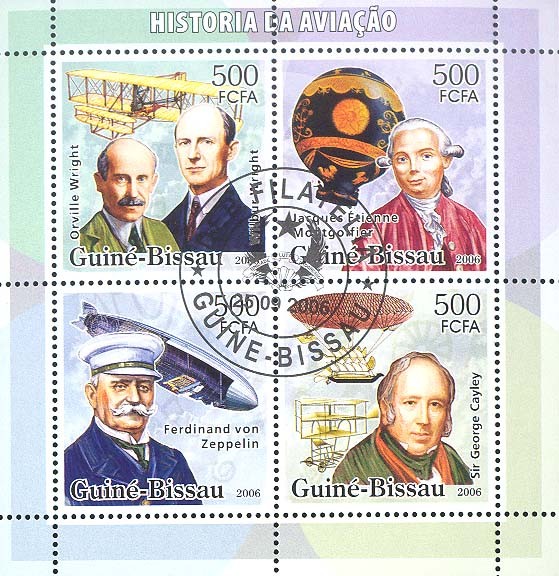 History of Aviation (Wrights, Montgolfier, Zeppelin.) 4v x 500 (CTO) - Issue of Guinée-Bissau postage stamps