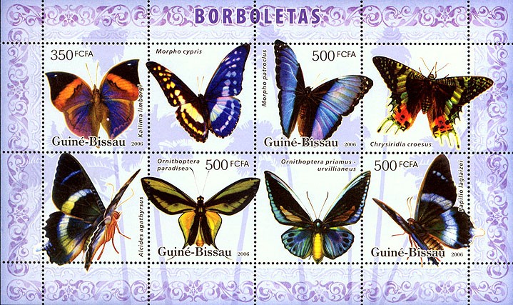 Butterflies 350+3x500 - Issue of Guinée-Bissau postage stamps
