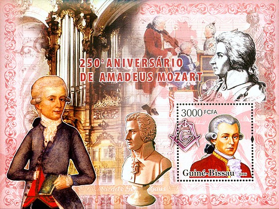 250th Anniversary Amadeus Mozart S/s 3000 - Issue of Guinée-Bissau postage stamps
