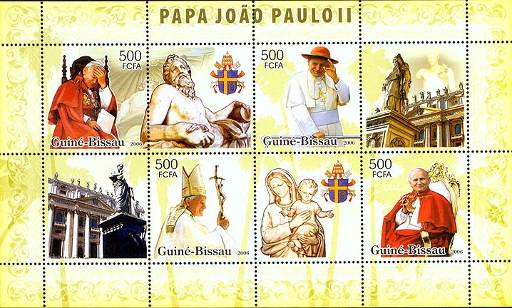 Pope John Paul II 4v x 500 - Issue of Guinée-Bissau postage stamps
