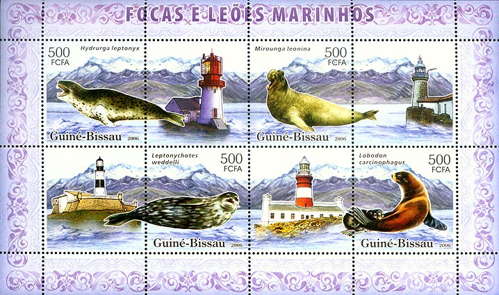 Seals, sea lions & lighthouses 4v x 500 - Issue of Guinée-Bissau postage stamps