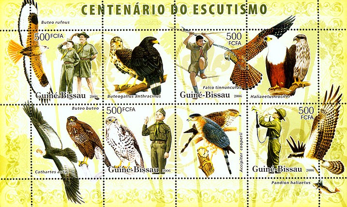 Centenary Scouts, birds of prey 4v x 500 - Issue of Guinée-Bissau postage stamps