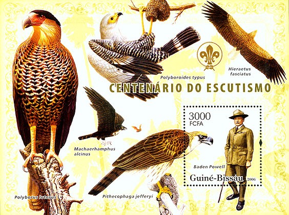 Centenary Scouts, birds of prey S/s 3000 - Issue of Guinée-Bissau postage stamps