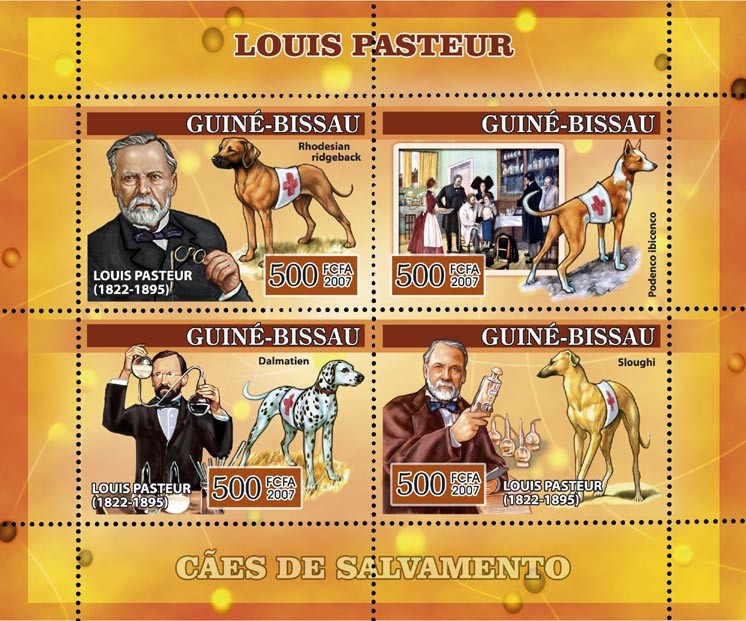 Louis Pasteur Dogs Red Cross 4v x 500 - Issue of Guinée-Bissau postage stamps