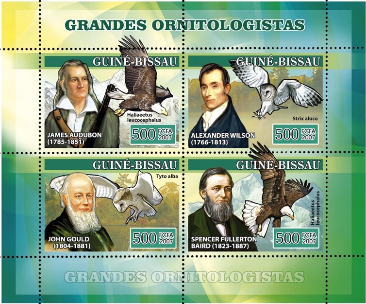 Ornithologists Birds Owls 4v x 500 - Issue of Guinée-Bissau postage stamps