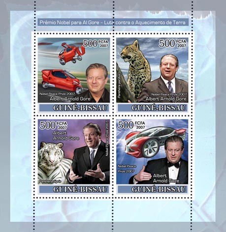 Nobel Prize to A. Gore / Climate Problems 4v x 500 - Issue of Guinée-Bissau postage stamps