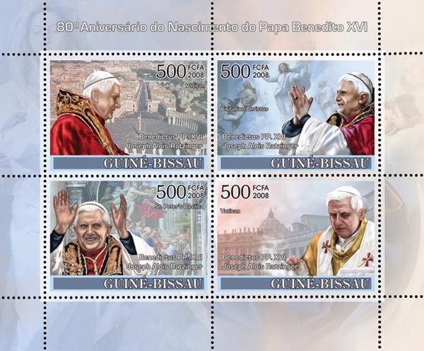 Pope Benedict 80th Anniversary Celebration - Issue of Guinée-Bissau postage stamps