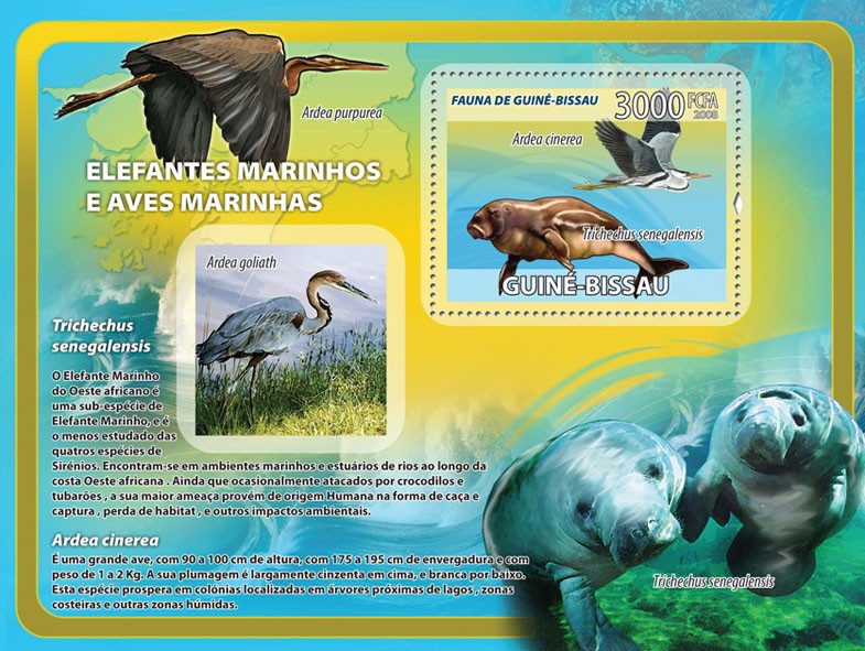 Sea elephants, sea birds s/s - Issue of Guinée-Bissau postage stamps